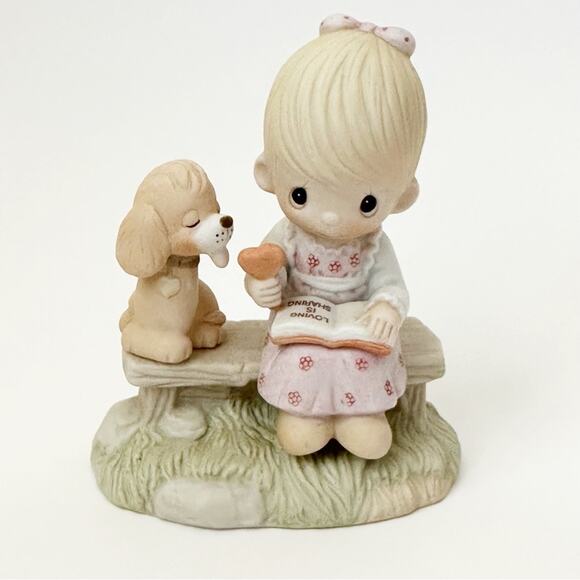 Precious Moments Other - Precious Moments 1979 Loving is Sharing Figurine Trinket Little Girl Dog